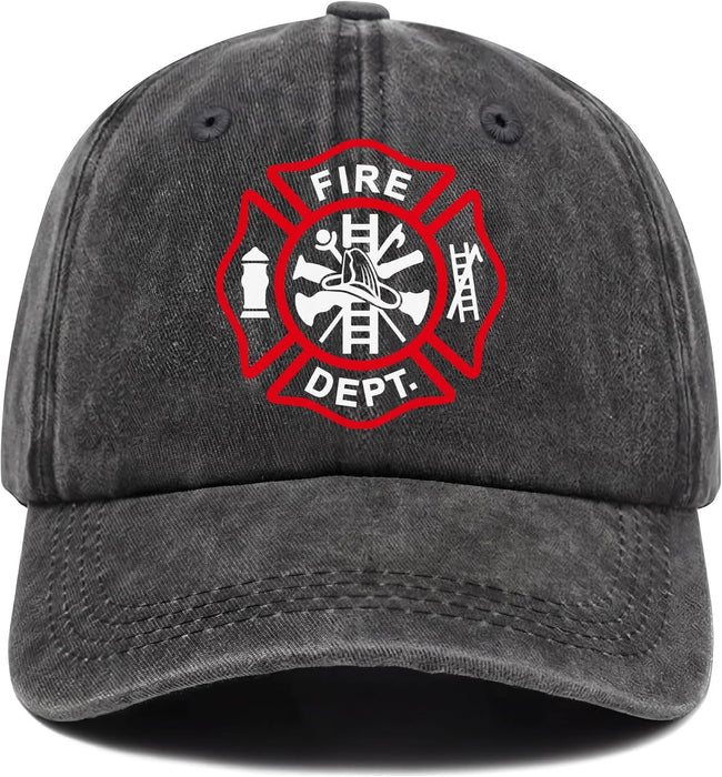Wholesale Vintage Washed Baseball Cap With Firefighter Drama Themed Print Adjustable Curved Brim For Everyday Summer Wear