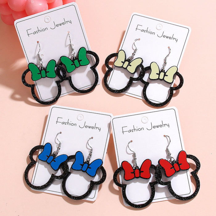 Wholesale Multicolor Bow Hollow Acrylic Earrings Cute Cartoon Character Earrings Ladies Gift