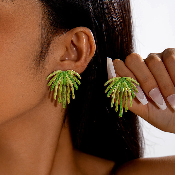 Wholesale hand woven raffia grass holiday style earrings summer color matching beach style earrings