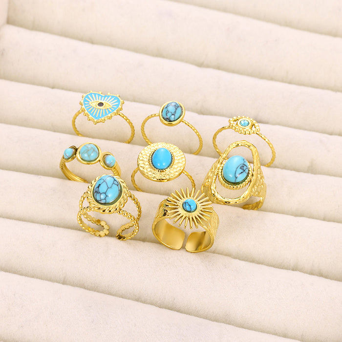 Wholesale Retro Inlaid PeacocK Turquoise Stainless Steel Ring
