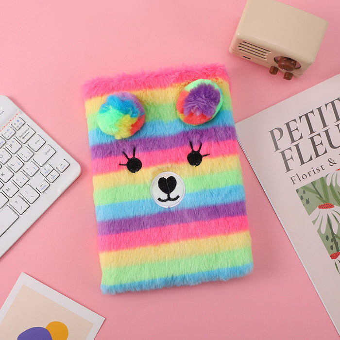 Wholesale Cute sloth plush notebook Creative children' s notebook with lock Cartoon colorful bear plush notebook