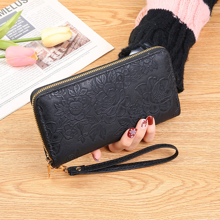 Wholesale New Long Zipper Hand-held Bag Enlarged Phone Bag Embossed Design Large Cash Clip Simple Women's Wallet Trend JDC-WT-PC006