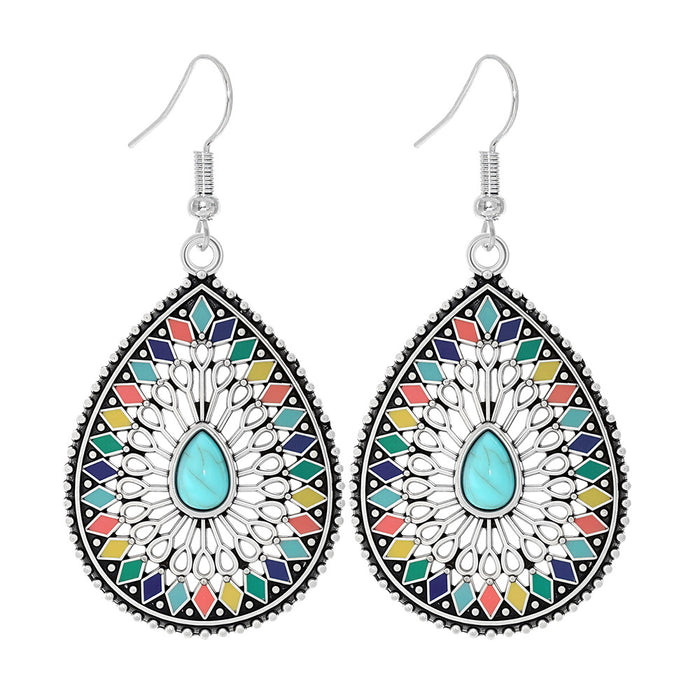 Wholesale Beach Vacation Geometric Alloy Earrings with Turquoise Acrylic Fashion Jewelry MOQ≥2