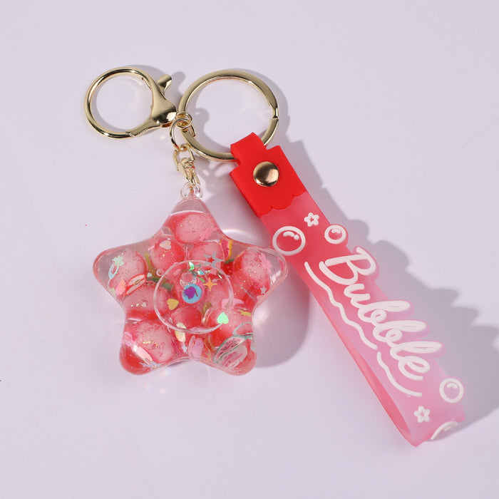 Wholesale five-pointed star flower quicksand bottle creative colorful cartoon bag key chain jewelry small pendant ornaments color