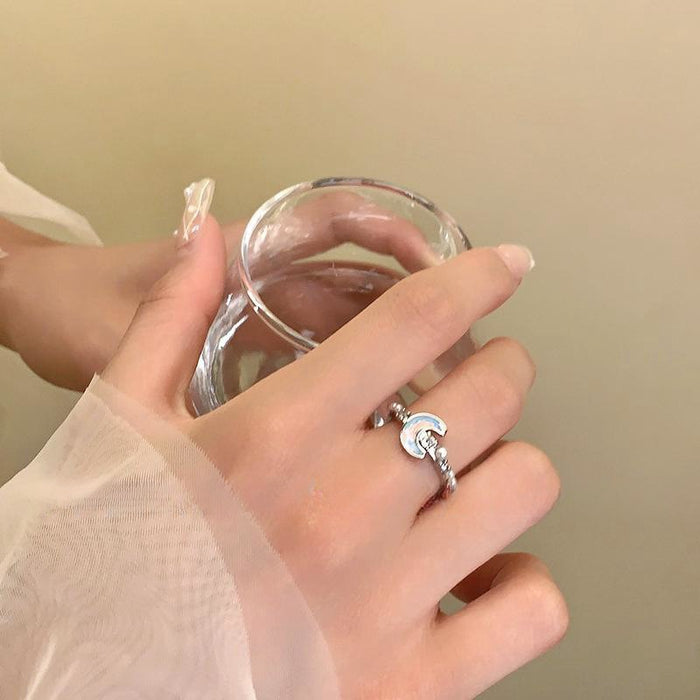 Wholesale Glacier Blue Star Moon Ring Adjustable Ring for Women