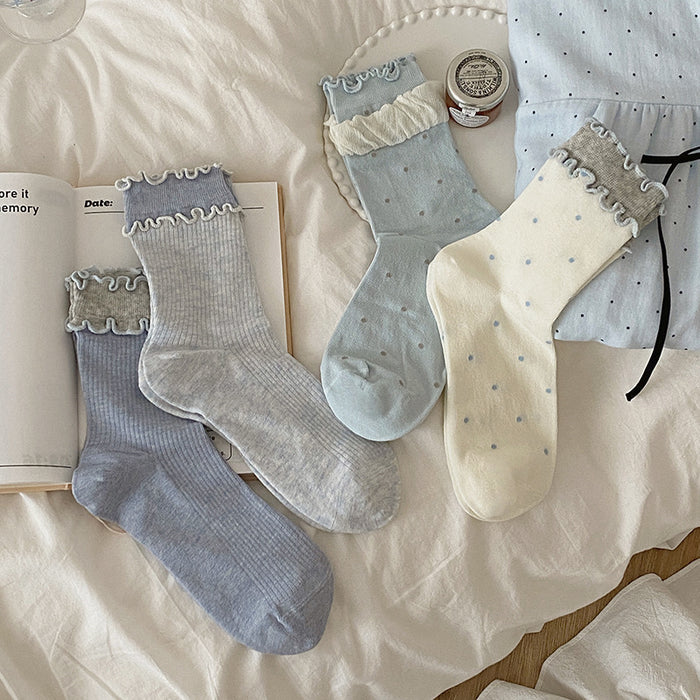 Wholesale Lace, double-layer fungus, edge, middle tube, socks, pile of socks, cotton