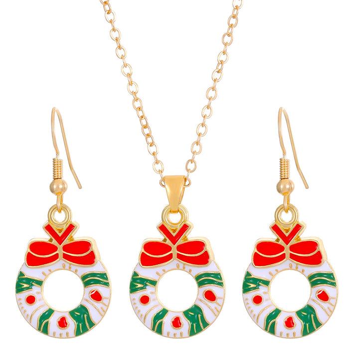 Wholesale Christmas Tree Necklace Christmas Ornaments Elk Socks  Snowman Necklace Earrings Set