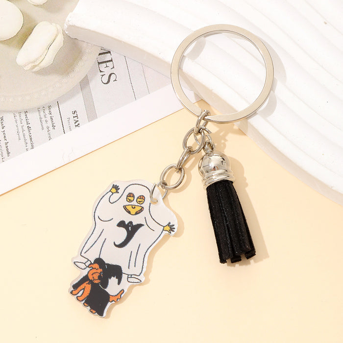 Wholesale Halloween Bat Pumpkin Head Witch Tassel Pendant Acrylic Keychain JDC-KC-YiTian017