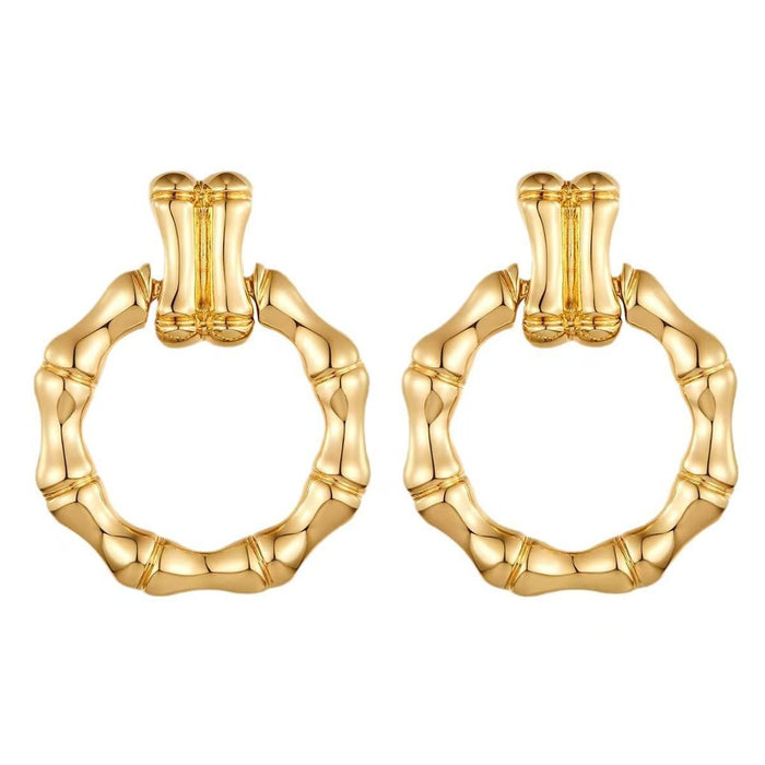 Wholesale Gold Plated Brass Bamboo Circle Earrings For Women Trendy Geometric Hoop Earrings Fashion Accessory For Party Gift And Boutique Resale