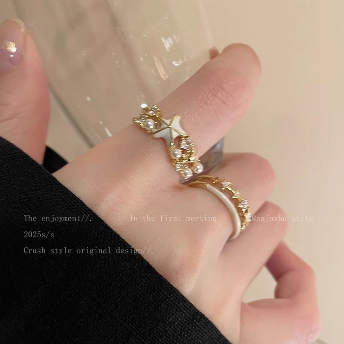 Wholesale Shell double-layer ring, new minimalist and niche design, index finger ring, light luxury and high-end ring
