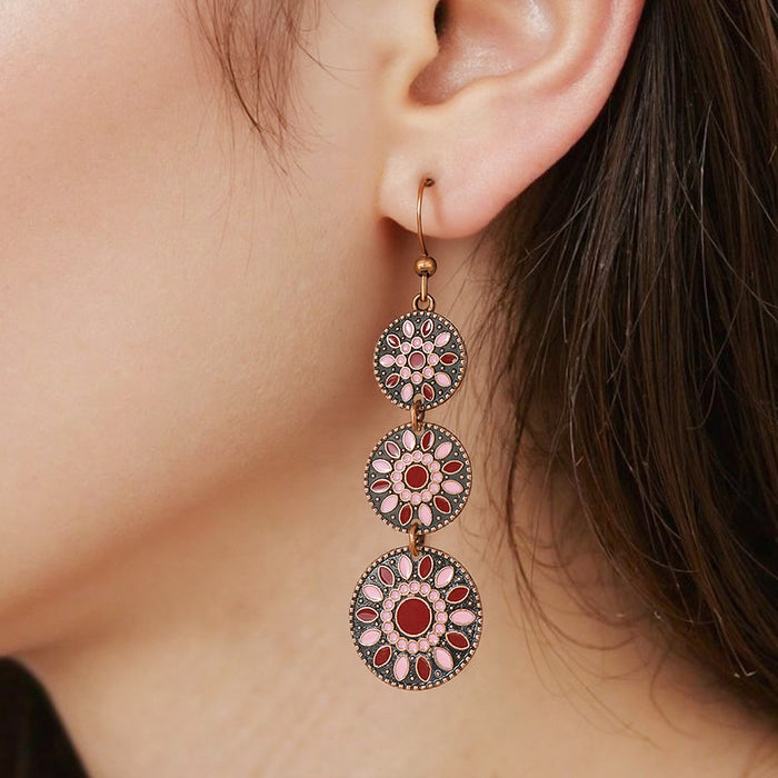 Wholesale Dripping Glaze Alloy Earrings Retro Ethnic Style Geometric Design MOQ≥2