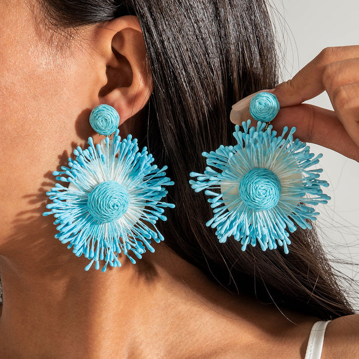 Wholesale hand woven raffia grass holiday style earrings summer color matching beach style earrings