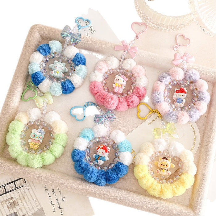 Wholesale Handmade pom-pom beaded phone strap keychain