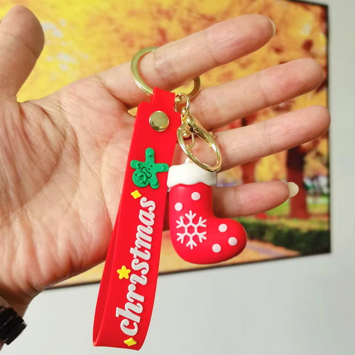 Wholesale Silicone Christmas Keychain Cute Cartoon Pendant