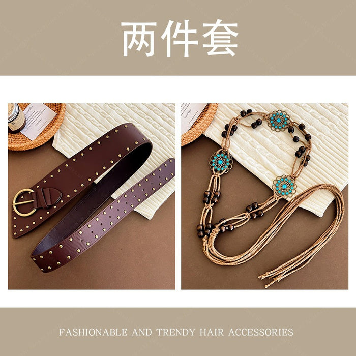 Wholesale Boho Woven Waist Belt For Women Retro Butterfly Design Belt Dress Accessory Summer Vacation Style