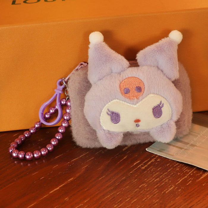 Wholesale Plush White Dog Coin Purse With Bead Chain Cute Bow Design Cartoon Small Bag For Students Key Card Holder Gift