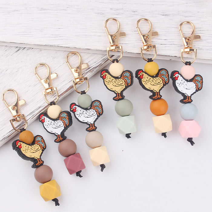 Wholesale Creative Cartoon Pendant  Silicone Beaded Keychain
