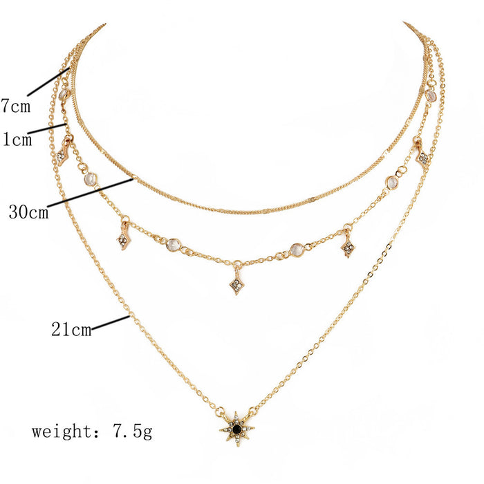 Wholesale Diamond studded star fashion new crystal splicing alloy fancy chain multi-layer temperament necklace