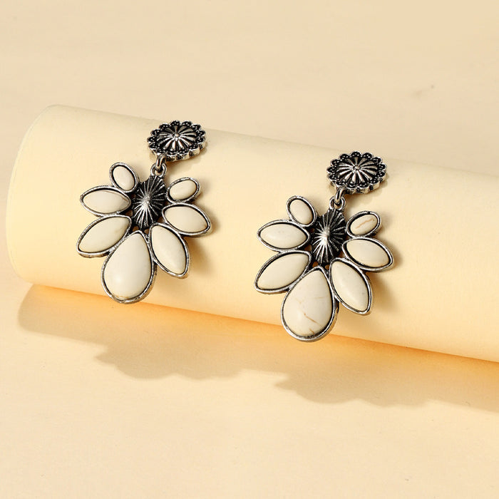 Wholesale New Vintage Flower Water Drop Turquoise Earrings Personalized Jewelry