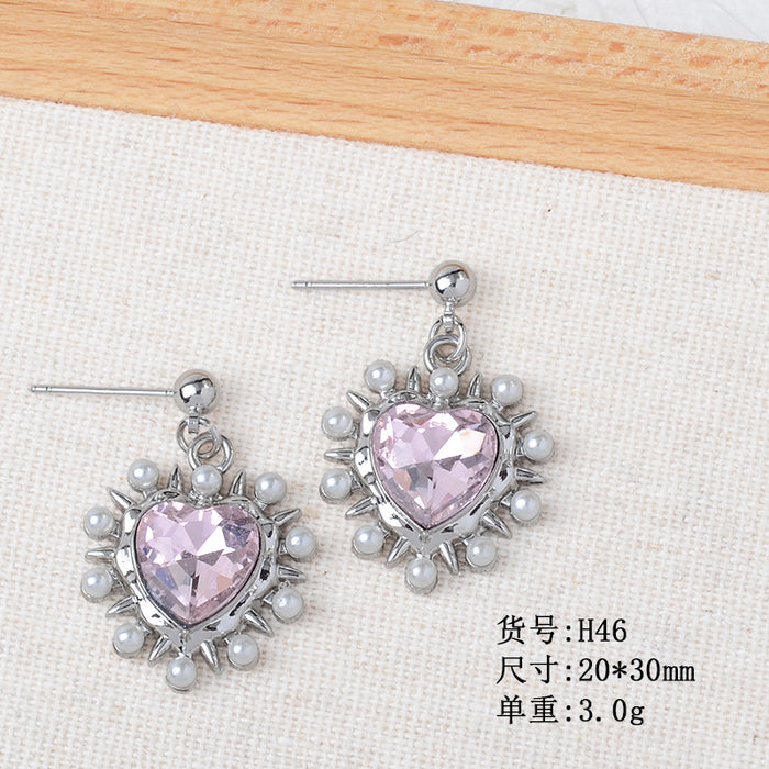 Wholesale Sweet Earrings Jewelry Pink Heart Cross Star Moon Earrings Versatile Women' s Earrings
