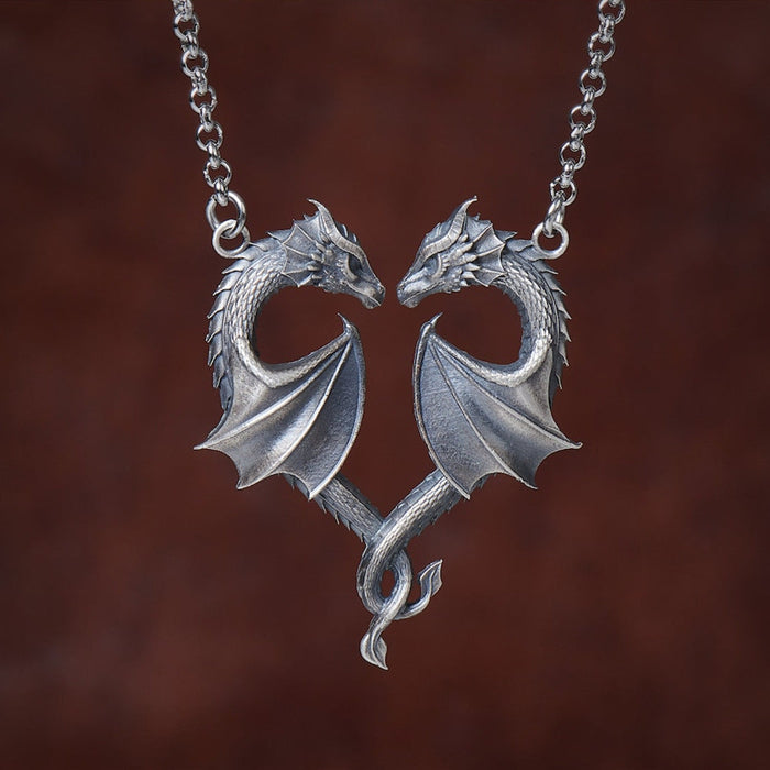 Wholesale Double Dragon Heart Necklace JDC-NE-FuSu002