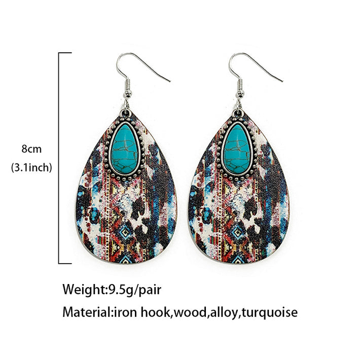 Wholesale Wooden earrings with vintage Aztec pattern water droplet earrings and classic patchwork earrings