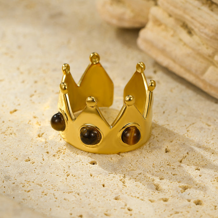 Wholesale Personalized New Product Crown Stainless Steel Ring with Natural Stone Premium Open End Ring Multi Color Wholesale