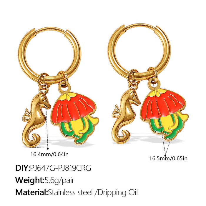 Wholesale Ocean Wind Oil Drop Octopus Turtle Pendant Earrings Stainless Steel Plated Cute Earrings