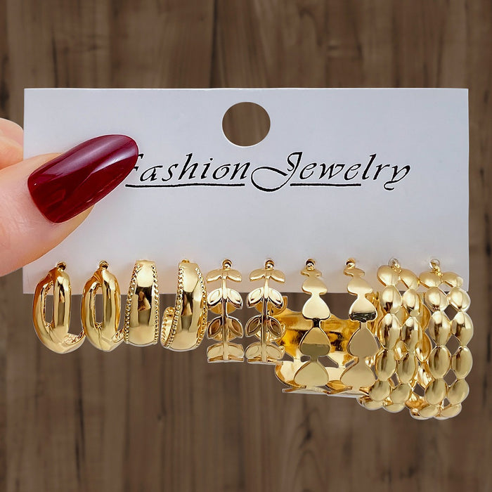 Wholesale Retro 6-piece creative heart-shaped rhinestone metal earrings