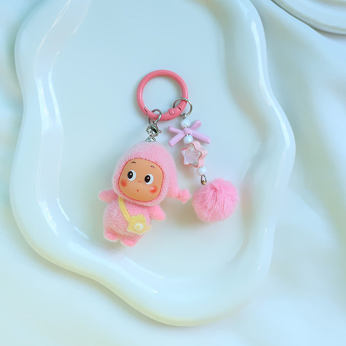 Wholesale Cartoon flocking star keychain doll pendant mobile phone cute grain pendant plush doll decoration