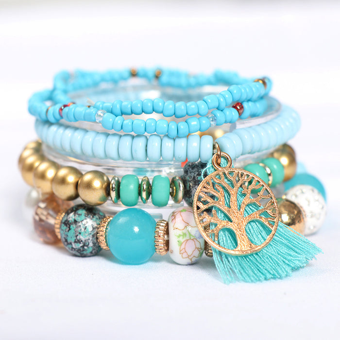 Wholesale Bohemian Tree of Life Tassel Multilayer Rice Bead Bracelet JDC-BT-NHong014