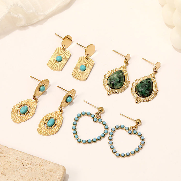 Wholesale 5pcs Irregular Turquoise Light Luxury Earrings
