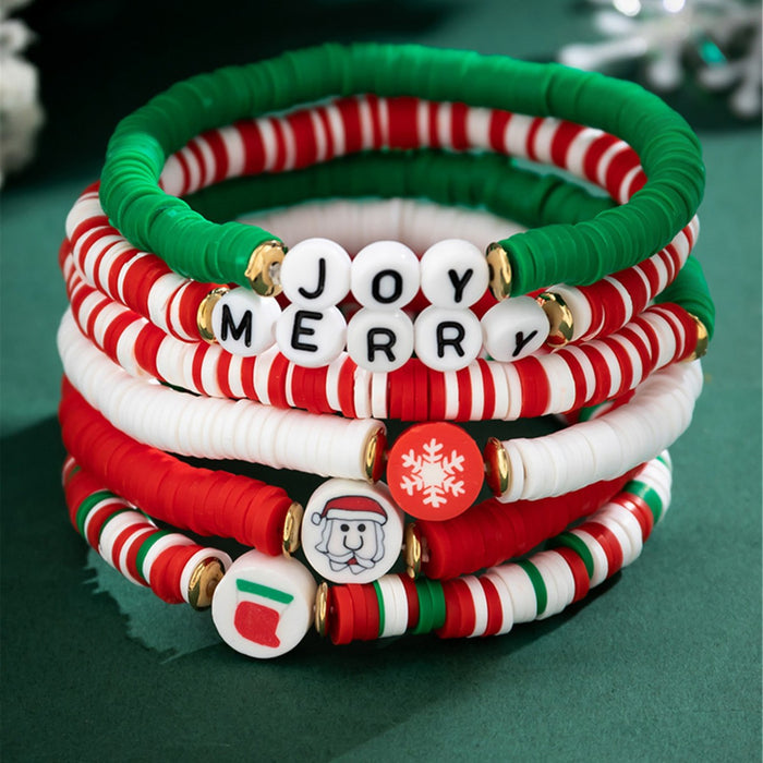 Wholesale Christmas themed colorful polymer clay beaded bracelet set