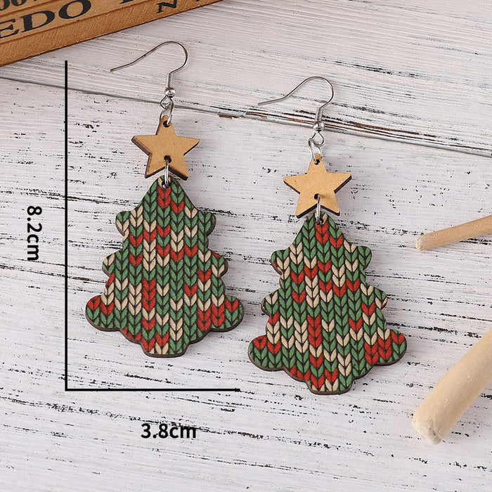 Wholesale Christmas Tree Sweater Knitted Pendant Wooden Double-Sided Earrings