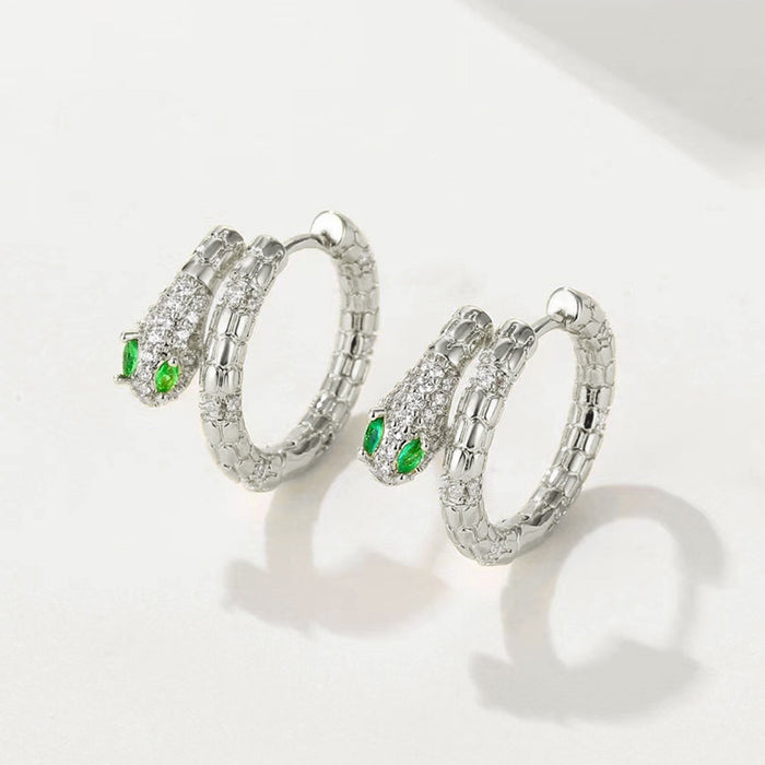 Wholesale Vintage ear buckle design, compact and mini silver needle zircon snake earrings