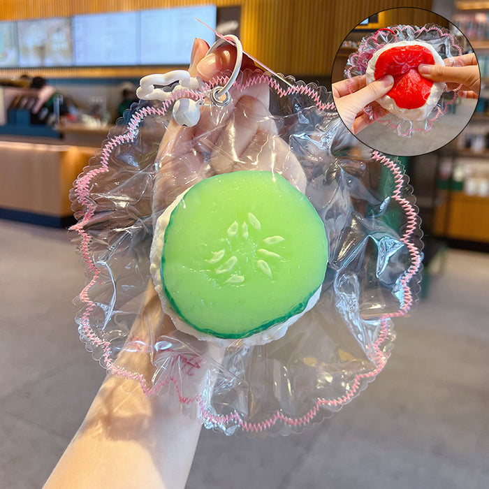 Wholesale Food Grade Silicone Squishy Fruit Keychain Strawberry Orange Stress Relief Bag Charm