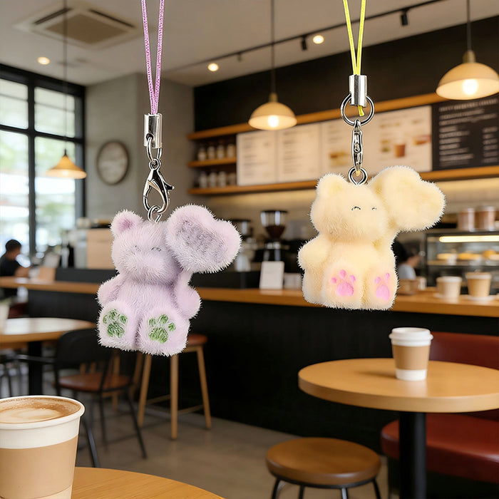 Wholesale Cartoon Flocked Heart-Bear Keychain