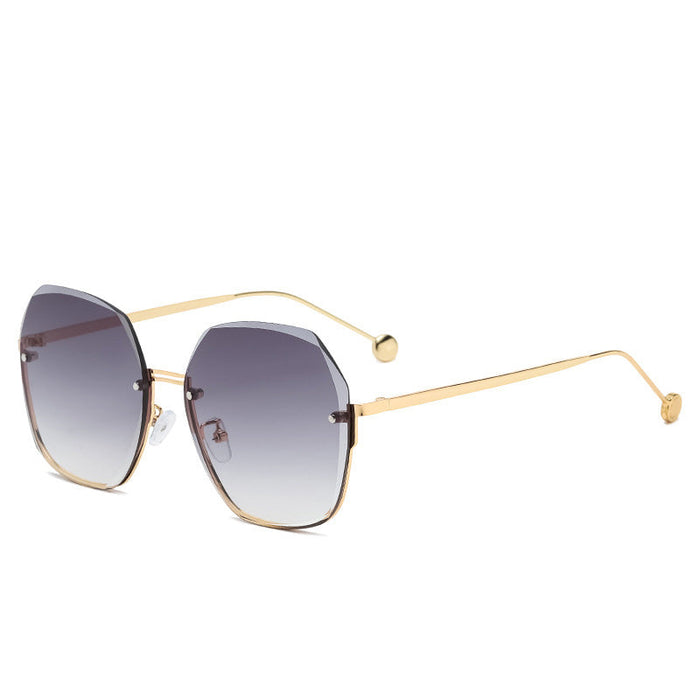 Wholesale Trendy Frameless Irregular Pc Sunglasses Pink Lens Gold Frame  UV400 Fashion Accessory