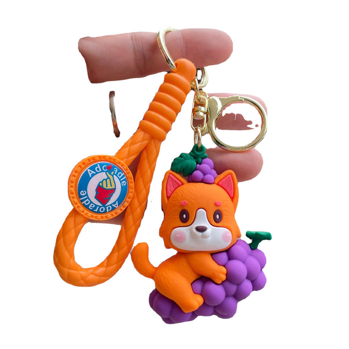 Wholesale Cute fruit soft rubber keychain 3D cartoon bag pendant car keychain