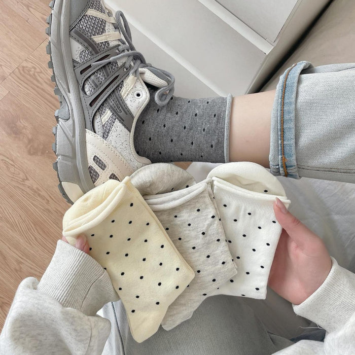 Wholesale Curled edge polka dot socks, mid tube socks, simple pile socks, sweat absorbing long socks