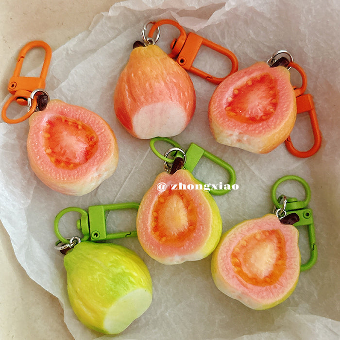Wholesale Pastoral Half Cut Guava Resin Keychain Pendant Stylish Bag Charm Gift