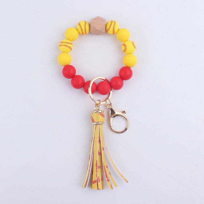 Wholesale printing tassel accessories silicone beads keychain
