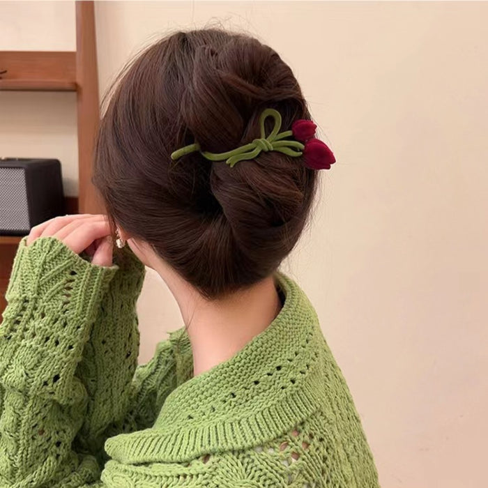 Wholesale Flocking Tulip hairpin women's back head twisted clip large hairpin headdress