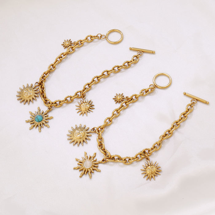 Wholesale Stainless steel sun multi pendant bracelet,  simple turquoise sun bracelet