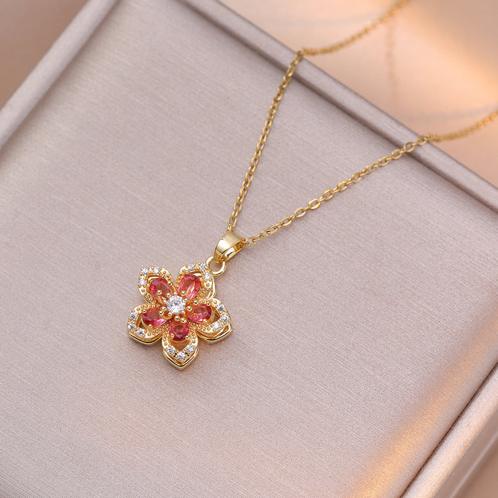Wholesale Necklace zircon flower niche fashion new design pendant temperament titanium steel necklace
