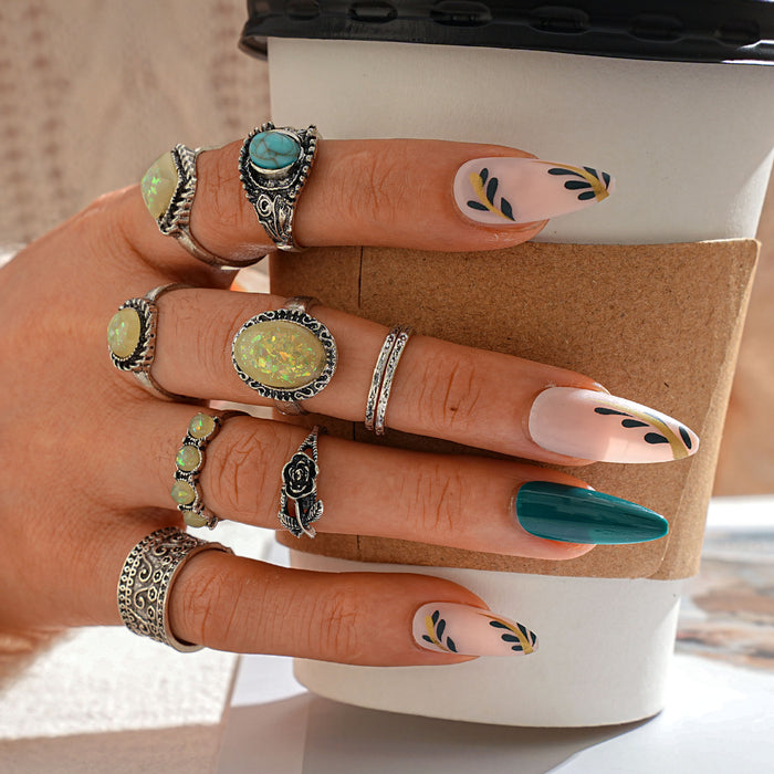 Wholesale Retro Turquoise Gemstone 18-Piece Set Rings