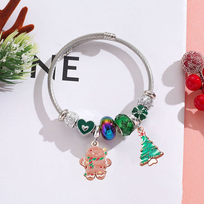 Wholesale Stainless Steel Christmas Charm Bracelet Boutique Resale with Snowflake Tree Reindeer Charms MOQ≥2