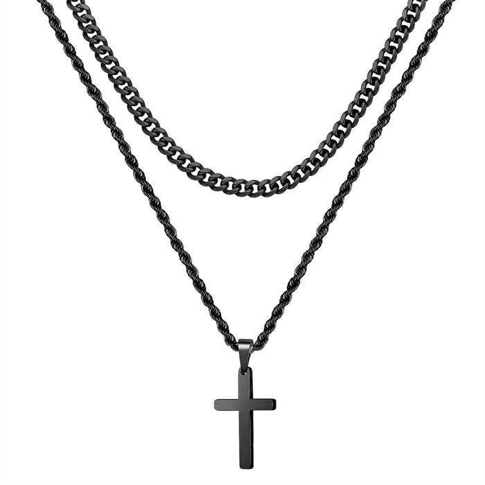 Wholesale Cross stainless steel necklace, personalized and versatile, double-layer stacked chain