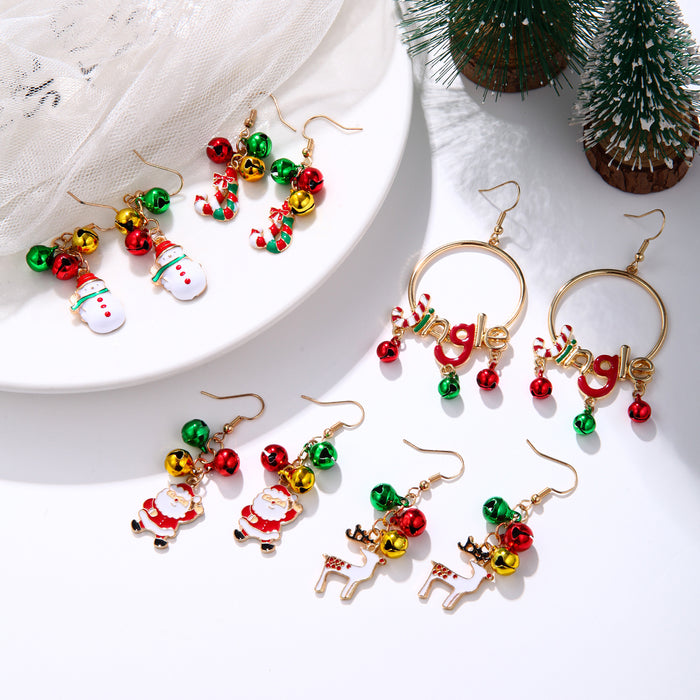 Wholesale Alloy bell snowman elk gingerbread man earrings Christmas earrings