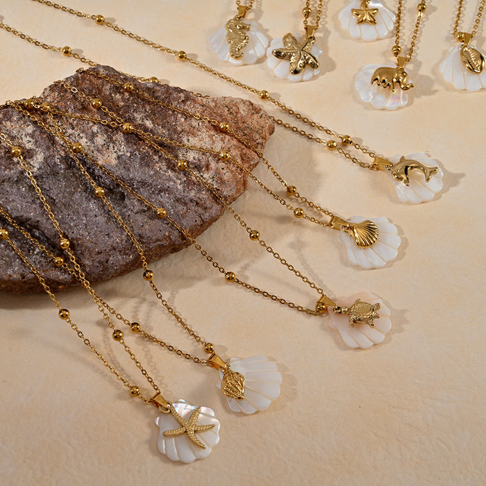 Wholesale Beach style stainless steel shell starfish necklace, ocean vacation series necklace